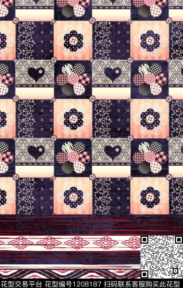 几何波西米亚定位花数码印花华亿平台下载（图片编号: 1208187） - 瓦栏（Walan）