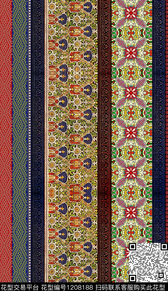 几何波西米亚定位花数码印花华亿平台下载（图片编号: 1208188） - 瓦栏（Walan）