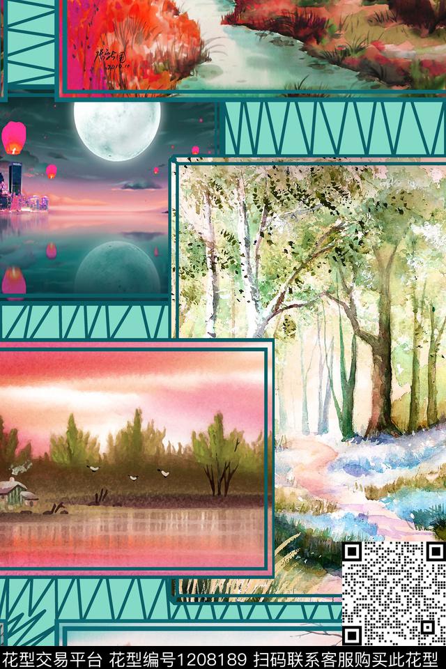 风景景观大牌风文艺数码印花华亿平台下载（图片编号: 1208189） - 瓦栏（Walan）