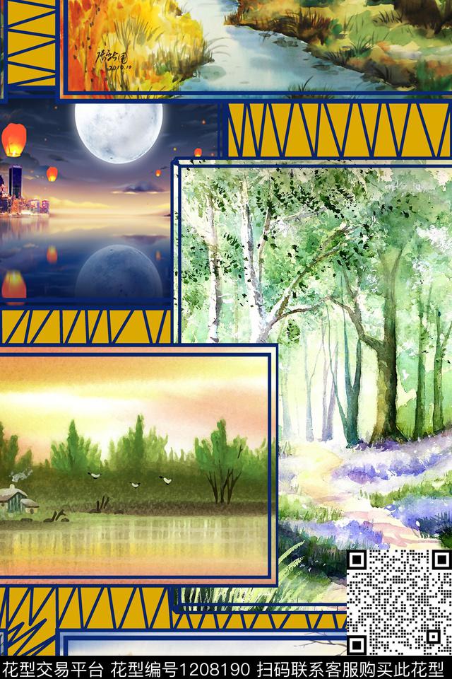 风景景观大牌风文艺数码印花华亿平台下载（图片编号: 1208190） - 瓦栏（Walan）