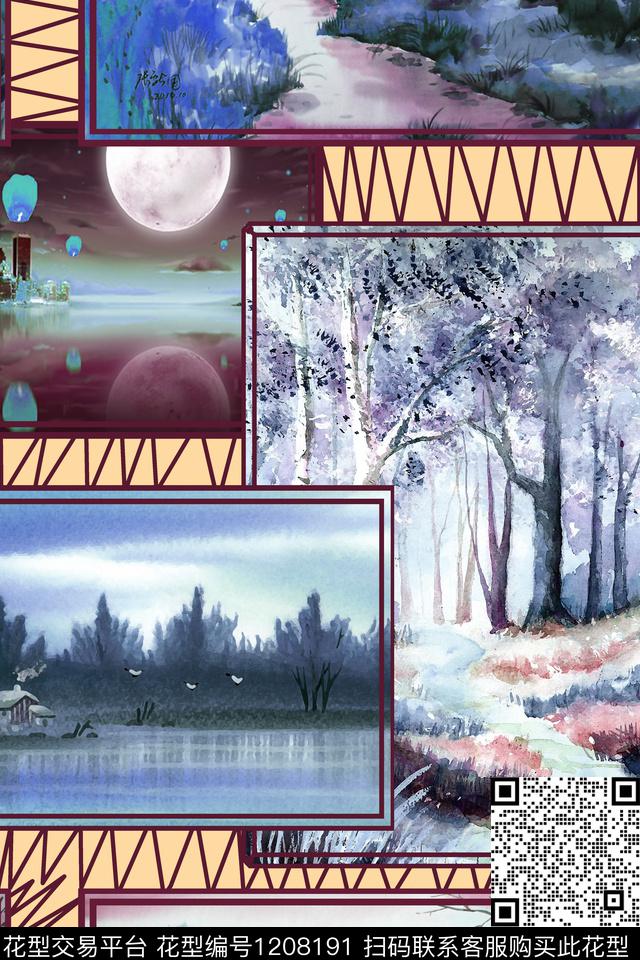 风景景观大牌风文艺数码印花华亿平台下载（图片编号: 1208191） - 瓦栏（Walan）