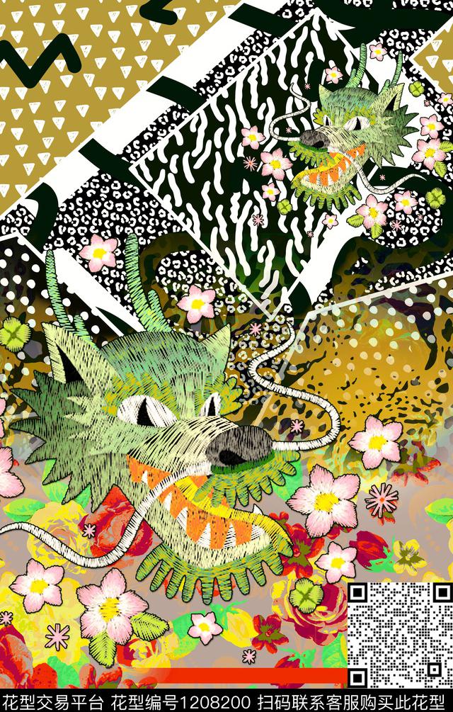 几何波西米亚定位花数码印花华亿平台下载（图片编号: 1208200） - 瓦栏（Walan）