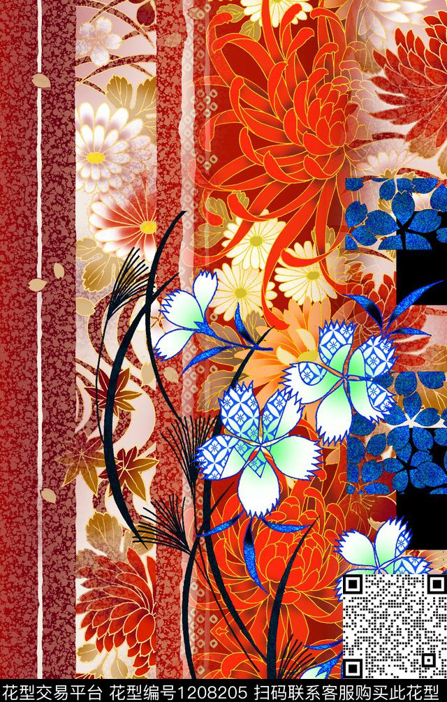 几何波西米亚定位花数码印花华亿平台下载（图片编号: 1208205） - 瓦栏（Walan）