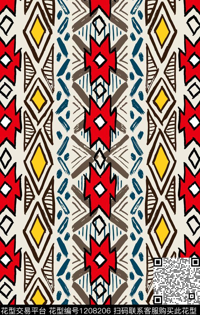 几何波西米亚定位花数码印花华亿平台下载（图片编号: 1208206） - 瓦栏（Walan）
