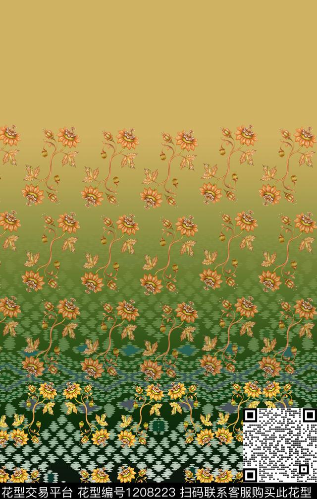 几何波西米亚定位花数码印花华亿平台下载（图片编号: 1208223） - 瓦栏（Walan）