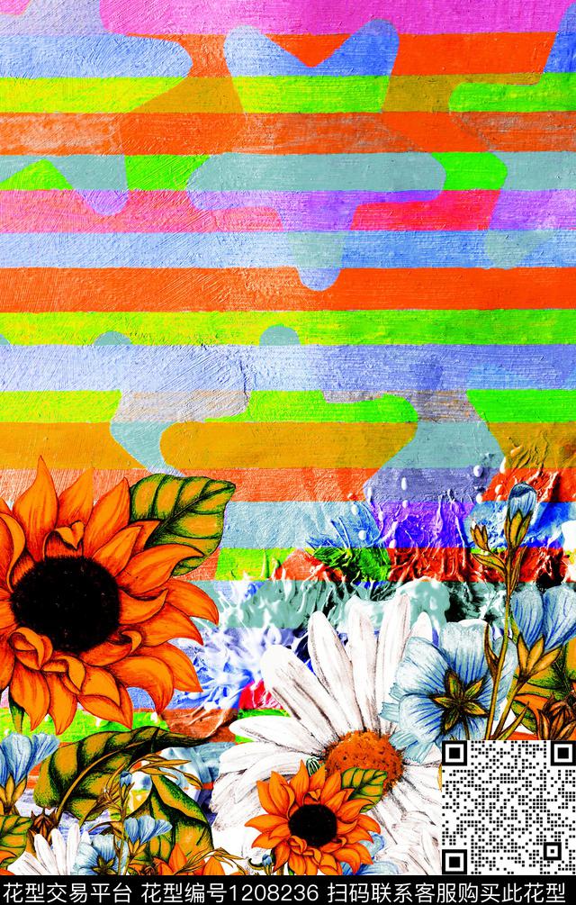 几何波西米亚定位花数码印花华亿平台下载（图片编号: 1208236） - 瓦栏（Walan）