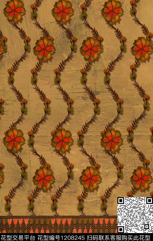 几何波西米亚定位花数码印花华亿平台下载（图片编号: 1208245） - 瓦栏（Walan）