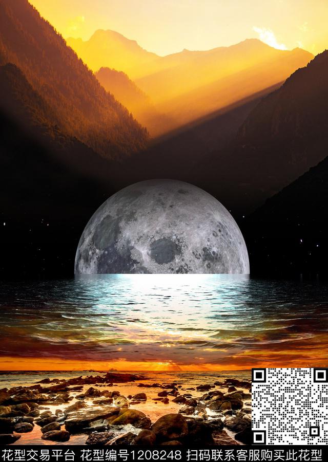 月亮山晚霞数码印花华亿平台下载（图片编号: 1208248） - 瓦栏（Walan）