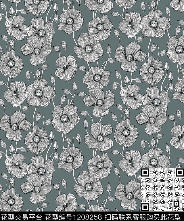 矢量中老年线条花卉传统印花华亿平台下载（图片编号: 1208258） - 瓦栏（Walan）