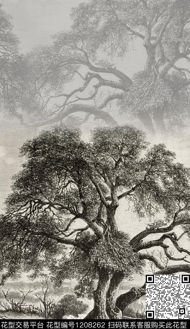 中国风定位花女装定位风景景观数码印花华亿平台下载（图片编号: 1208262） - 瓦栏（Walan）