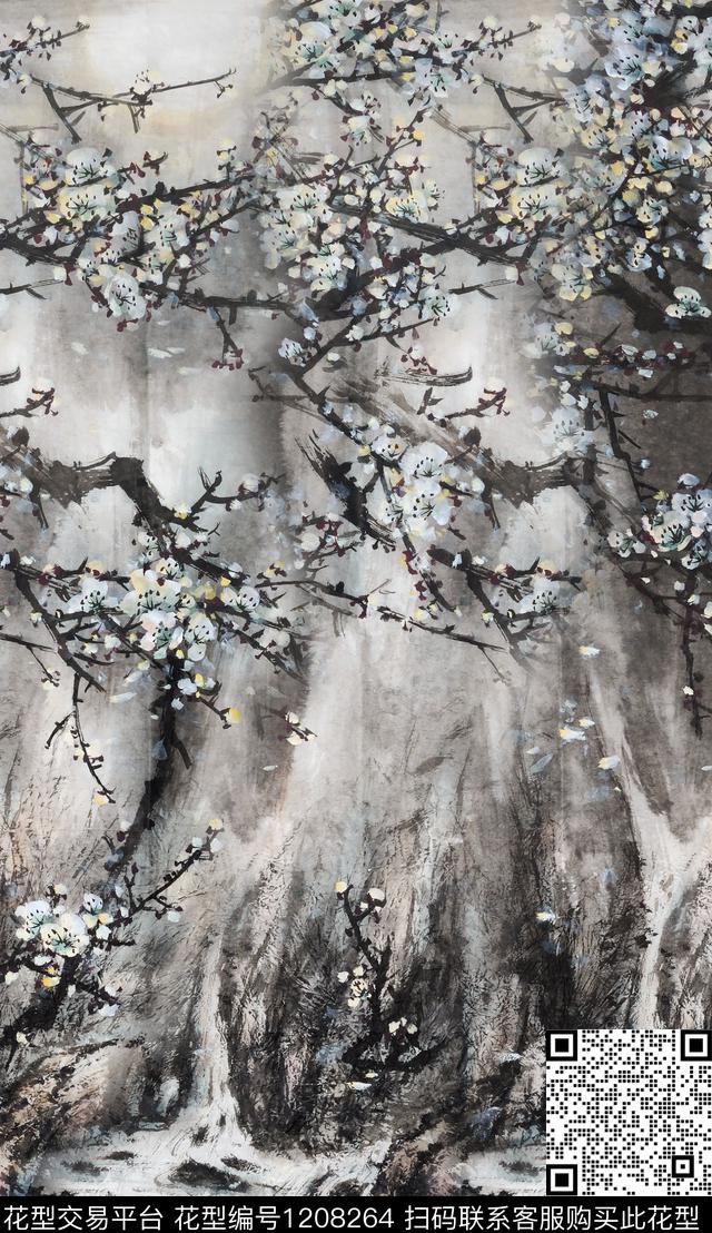 中国风定位花女装定位风景景观数码印花华亿平台下载（图片编号: 1208264） - 瓦栏（Walan）