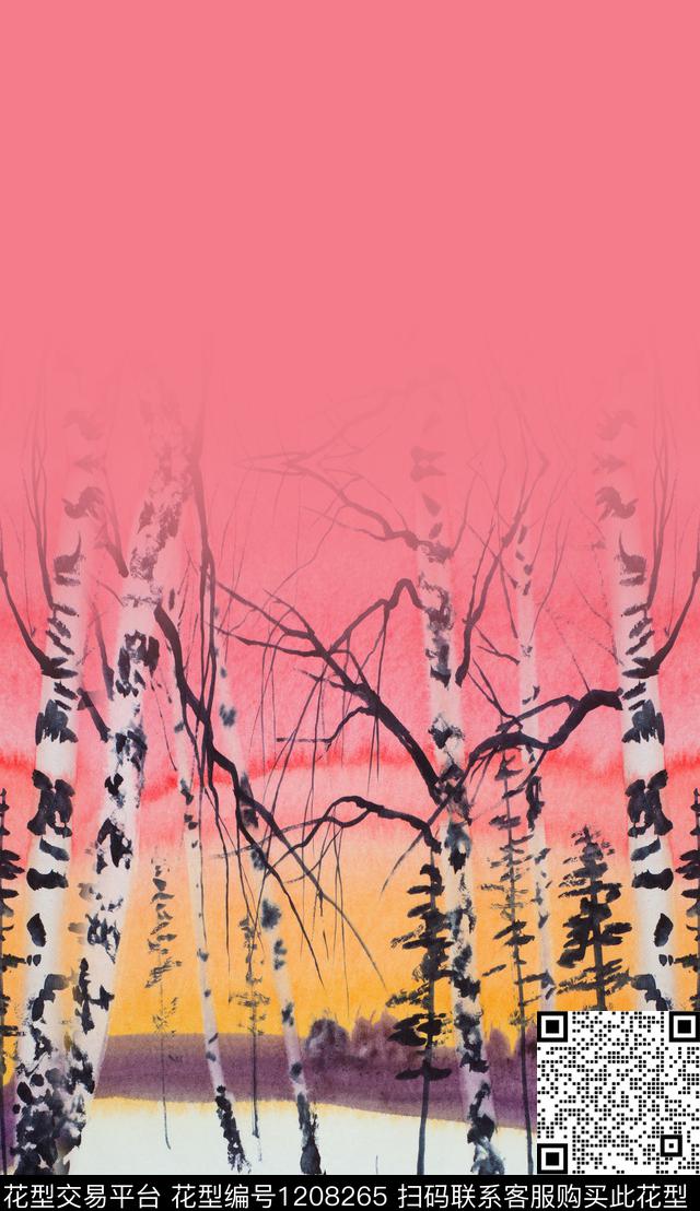中国风定位花女装定位风景景观数码印花华亿平台下载（图片编号: 1208265） - 瓦栏（Walan）