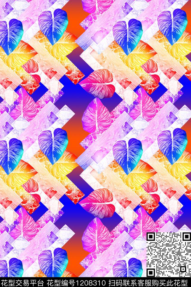 抽象运动蒸汽波数码印花华亿平台下载（图片编号: 1208310） - 瓦栏（Walan）