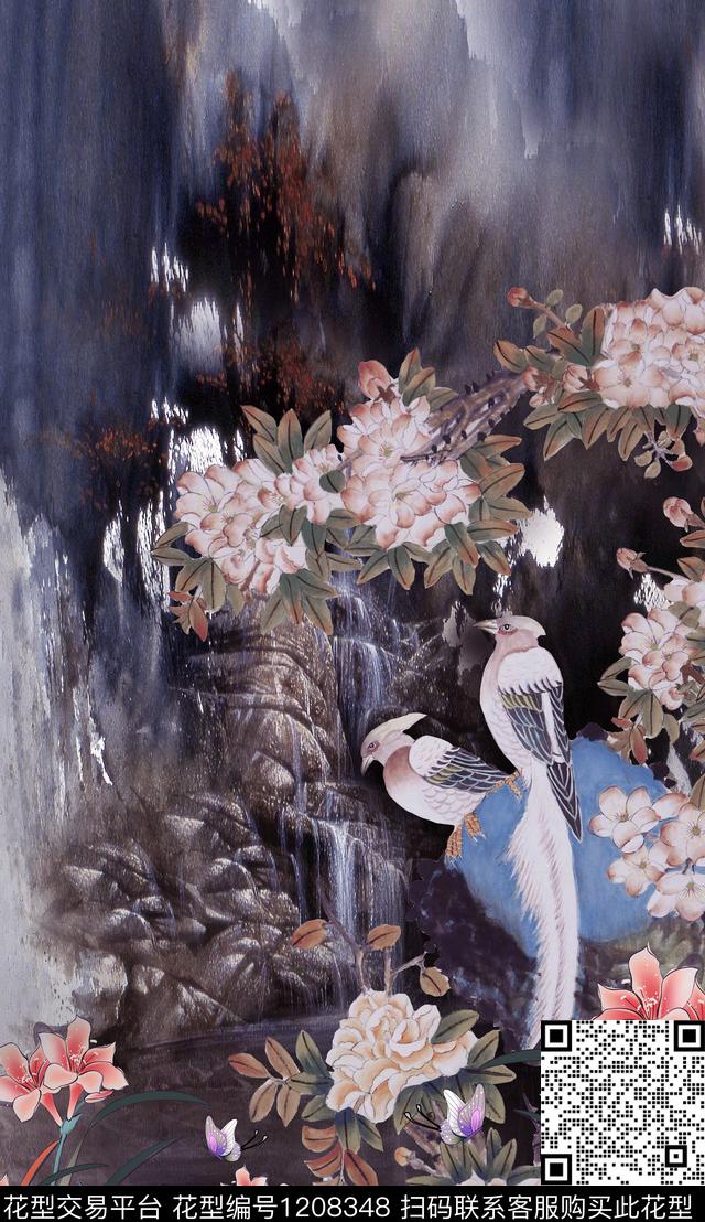 国画大牌风中国风定位花数码印花华亿平台下载（图片编号: 1208348） - 瓦栏（Walan）