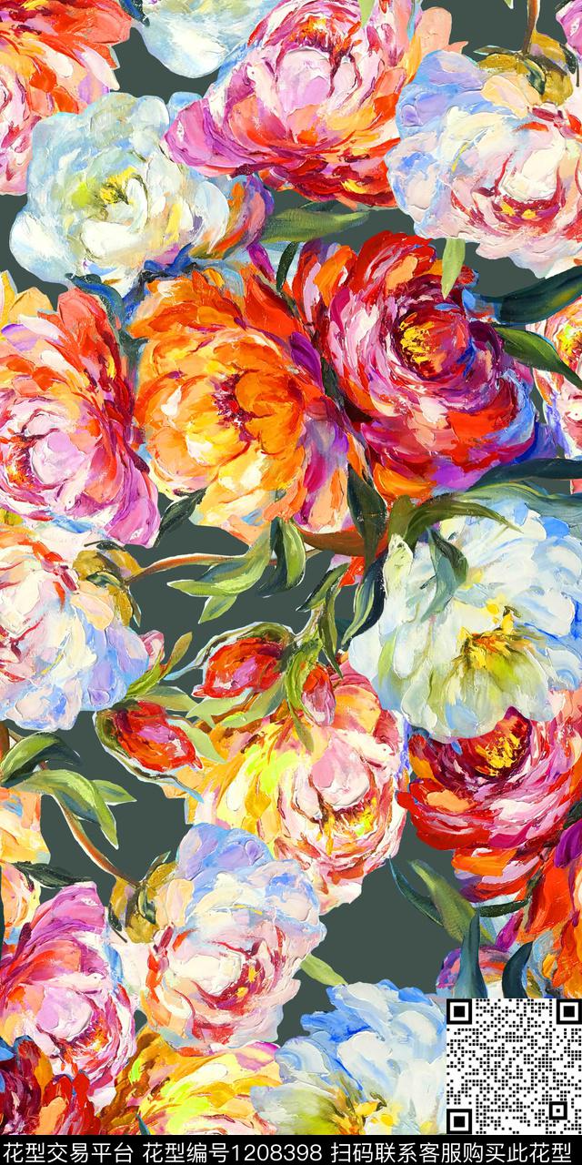 香云纱洋阳---花卉油画华亿平台数码印花华亿平台下载（图片编号: 1208398） - 瓦栏（Walan）