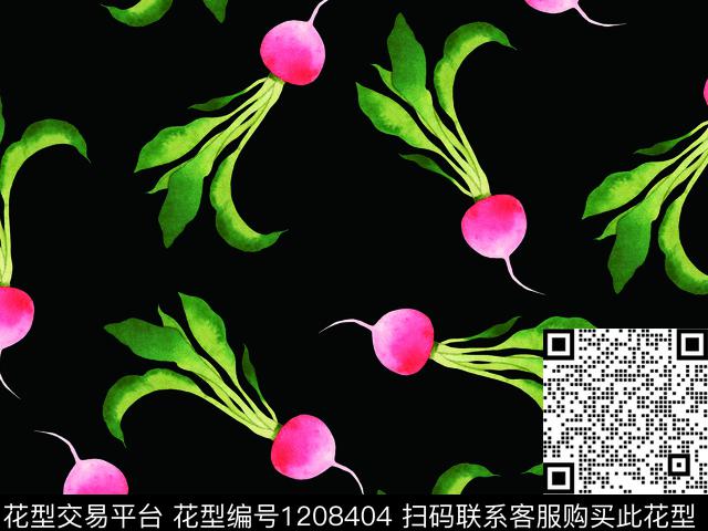 手绘蔬菜红萝卜快乐数码印花华亿平台下载（图片编号: 1208404） - 瓦栏（Walan）