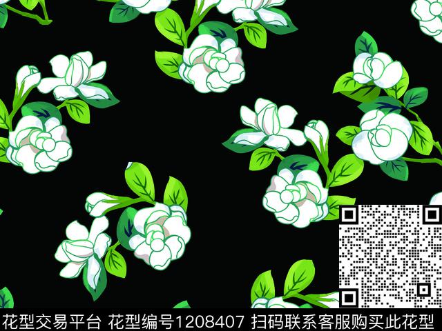 清爽底花卉淑女电子花卉数码印花华亿平台下载（图片编号: 1208407） - 瓦栏（Walan）