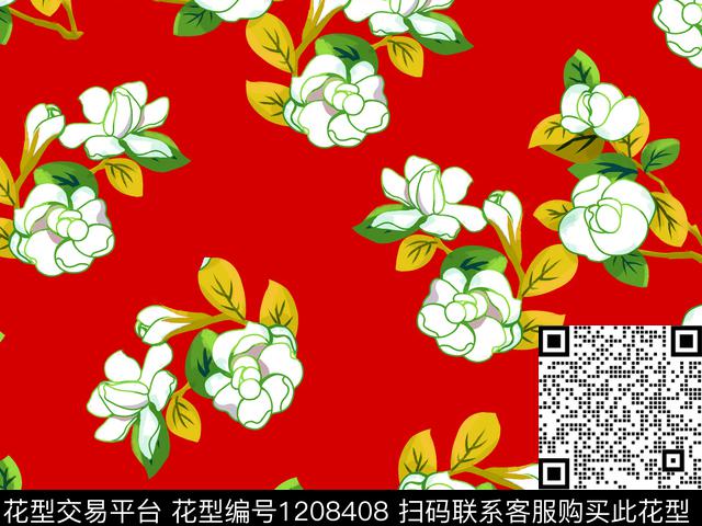 清爽底花卉淑女电子花卉数码印花华亿平台下载（图片编号: 1208408） - 瓦栏（Walan）