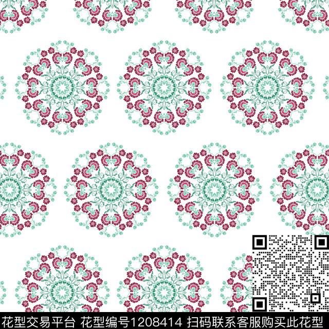 民族花卉连续花纹规则排列数码印花华亿平台下载（图片编号: 1208414） - 瓦栏（Walan）