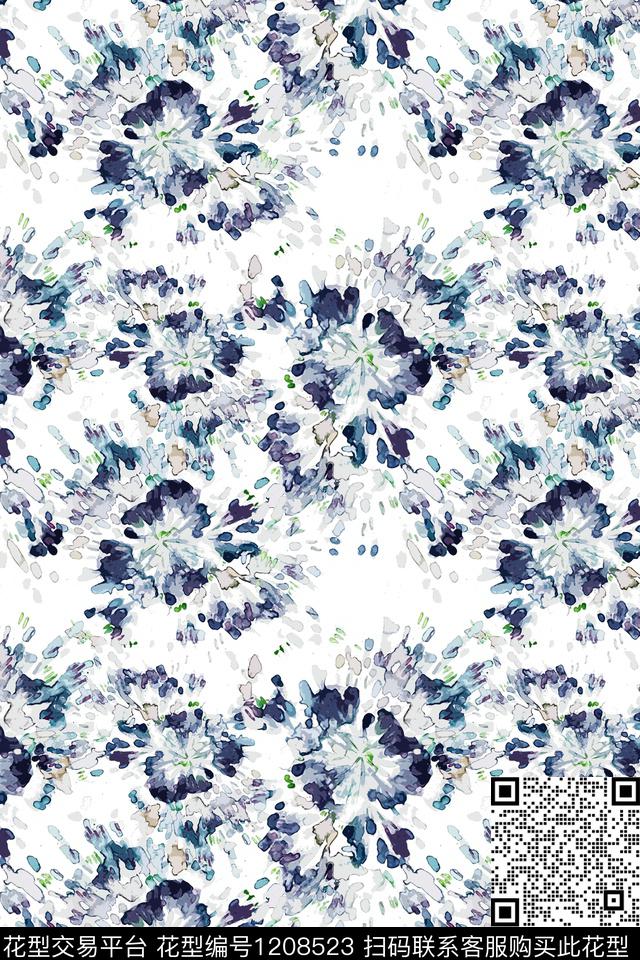 扎染华亿平台抽象定位花数码印花华亿平台下载（图片编号: 1208523） - 瓦栏（Walan）