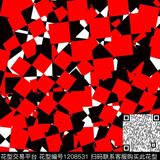 几何格子混合拼接数码印花华亿平台下载（图片编号: 1208531） - 瓦栏（Walan）