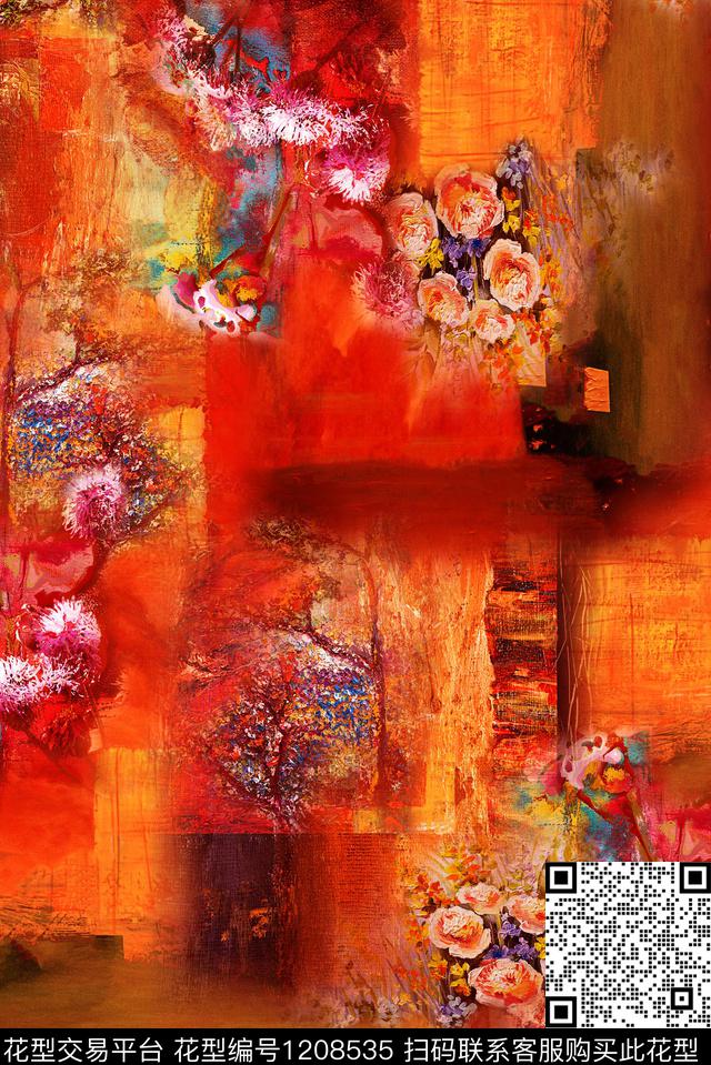 花卉香云纱中老年数码印花华亿平台下载（图片编号: 1208535） - 瓦栏（Walan）