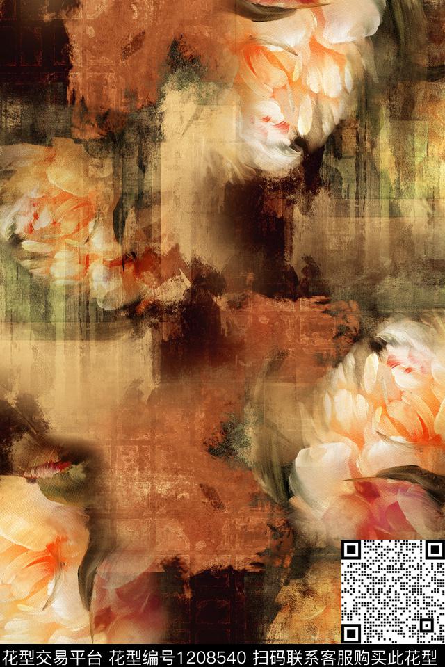 花卉香云纱中老年数码印花华亿平台下载（图片编号: 1208540） - 瓦栏（Walan）