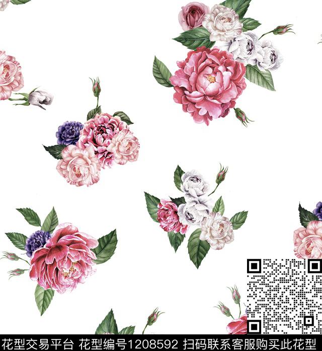 水彩花卉花卉传统华亿平台传统印花华亿平台下载（图片编号: 1208592） - 瓦栏（Walan）