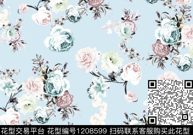 水彩花卉花卉传统华亿平台传统印花华亿平台下载（图片编号: 1208599） - 瓦栏（Walan）