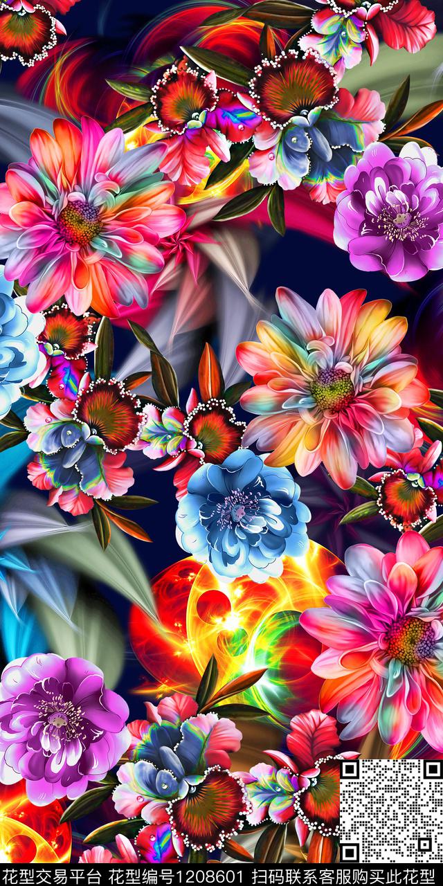 数码华亿平台花卉手绘花卉数码印花华亿平台下载（图片编号: 1208601） - 瓦栏（Walan）