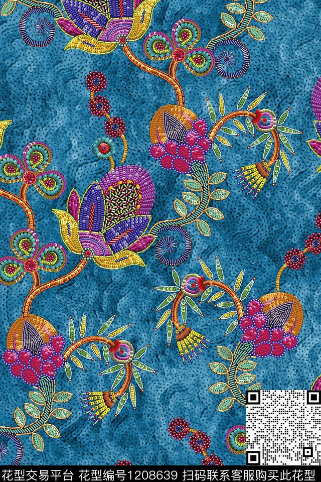 花卉肌理民族风数码印花华亿平台下载（图片编号: 1208639） - 瓦栏（Walan）