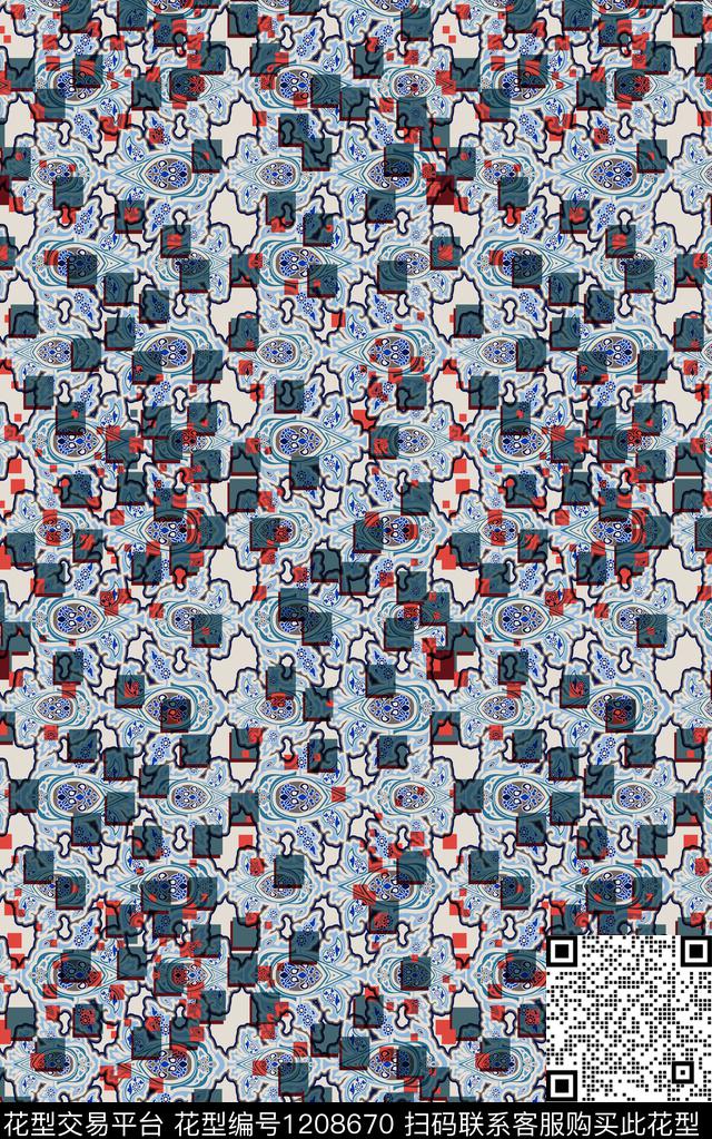 几何抽象格子数码印花华亿平台下载（图片编号: 1208670） - 瓦栏（Walan）