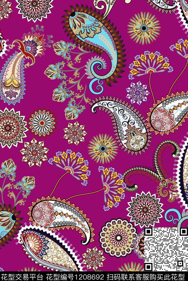 纯底花纹佩斯利矢量花纹传统印花华亿平台下载（图片编号: 1208692） - 瓦栏（Walan）
