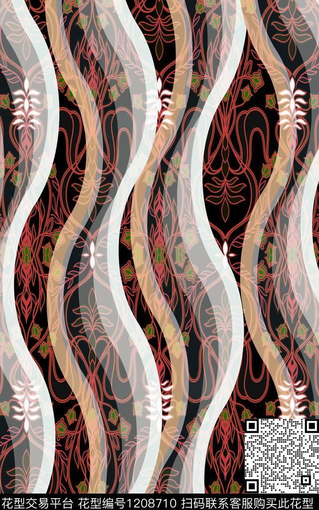 几何线条民族风数码印花华亿平台下载（图片编号: 1208710） - 瓦栏（Walan）