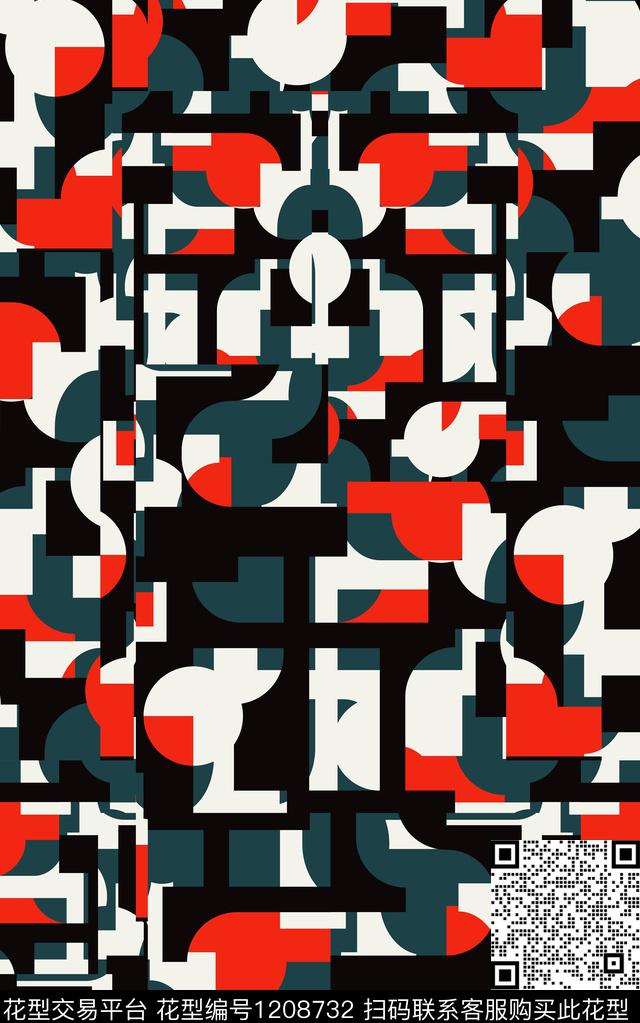 几何抽象线条数码印花华亿平台下载（图片编号: 1208732） - 瓦栏（Walan）