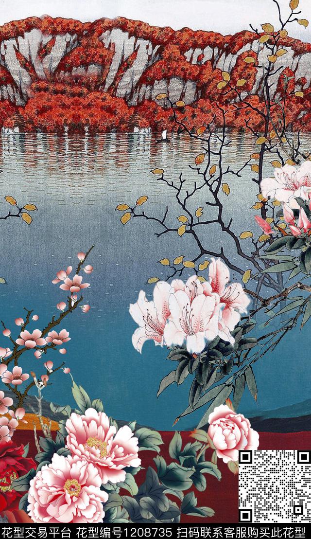 国画梅花中国风定位花数码印花华亿平台下载（图片编号: 1208735） - 瓦栏（Walan）