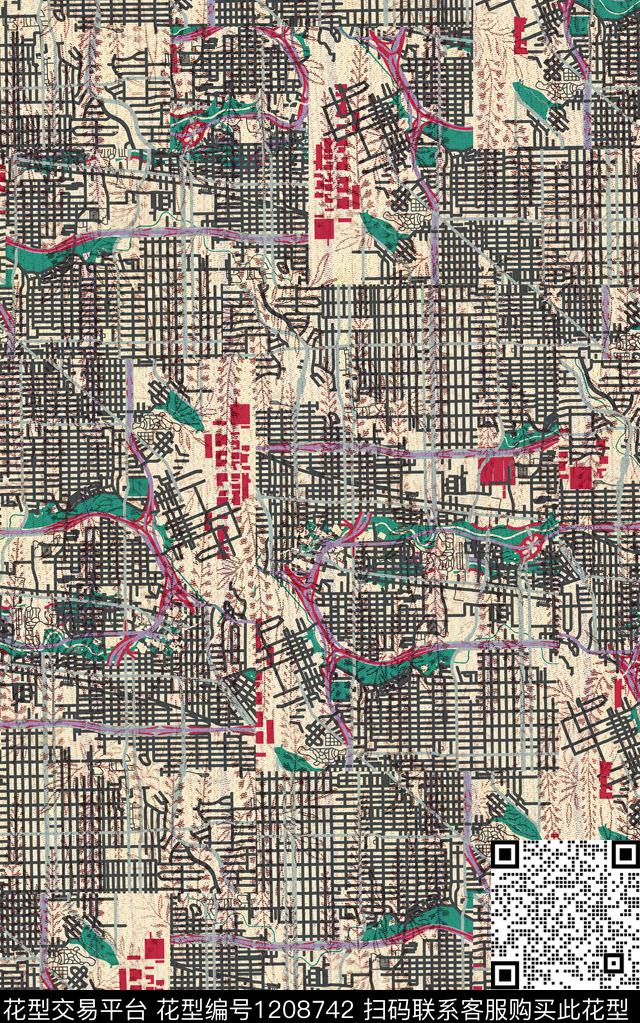 几何抽象格子数码印花华亿平台下载（图片编号: 1208742） - 瓦栏（Walan）