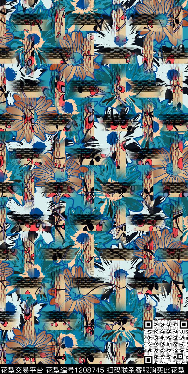 几何抽象格子数码印花华亿平台下载（图片编号: 1208745） - 瓦栏（Walan）