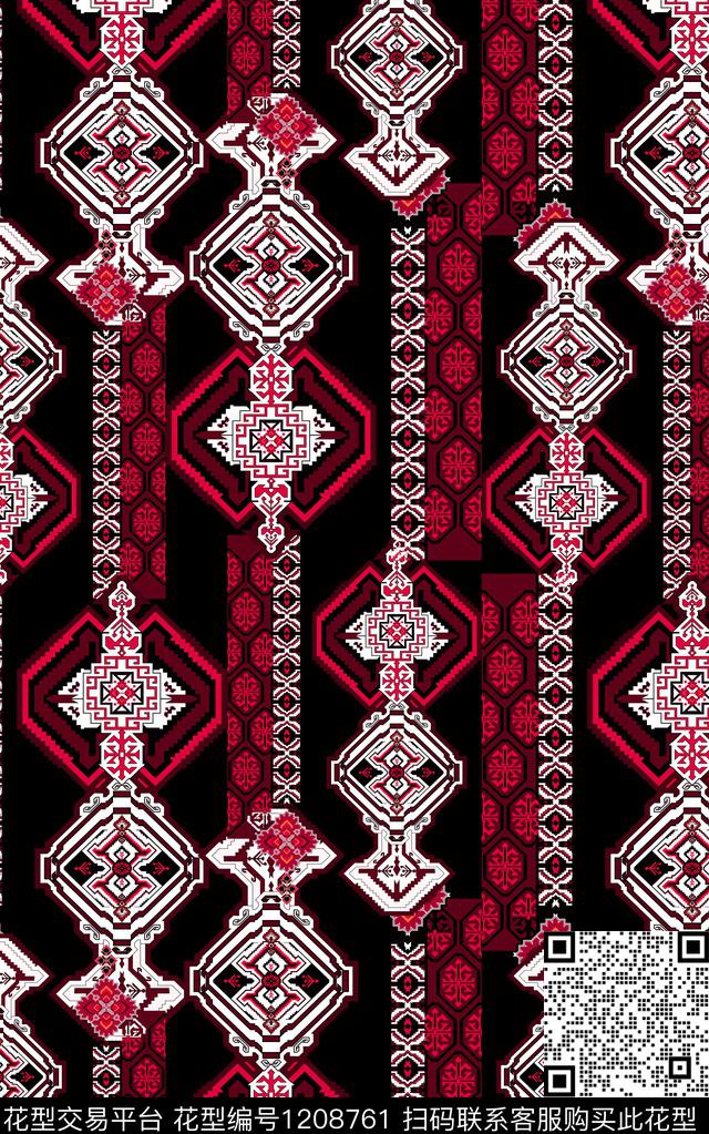 几何线条民族风数码印花华亿平台下载（图片编号: 1208761） - 瓦栏（Walan）