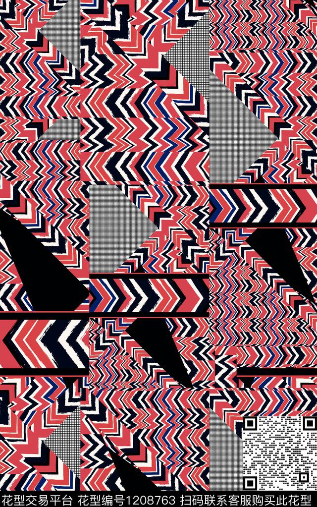 几何抽象格子数码印花华亿平台下载（图片编号: 1208763） - 瓦栏（Walan）