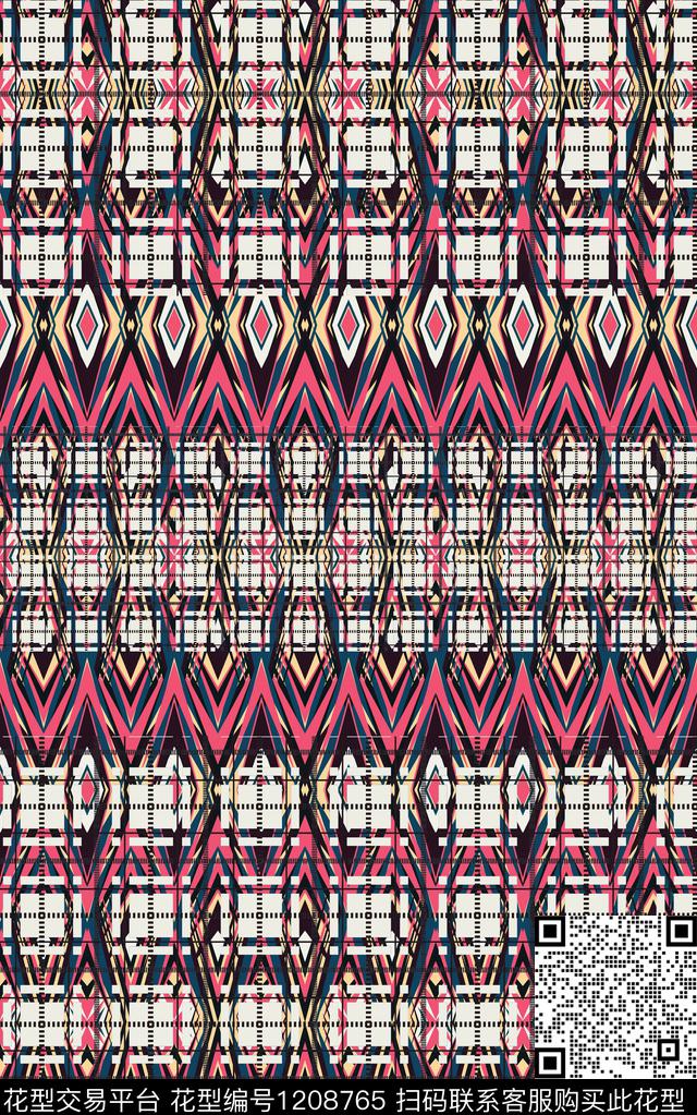 几何抽象格子数码印花华亿平台下载（图片编号: 1208765） - 瓦栏（Walan）