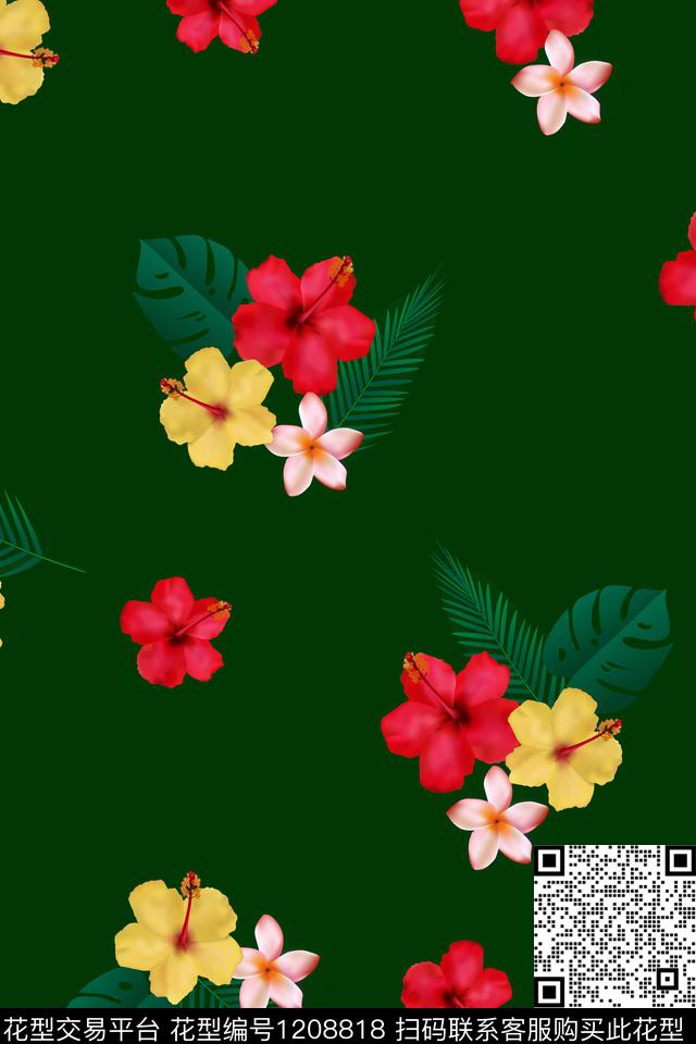 数码华亿平台清爽底花卉1/2接数码印花华亿平台下载（图片编号: 1208818） - 瓦栏（Walan）