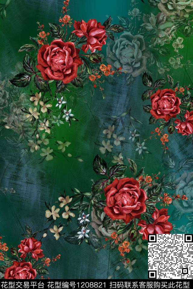 女装花卉满版散花数码印花华亿平台下载（图片编号: 1208821） - 瓦栏（Walan）