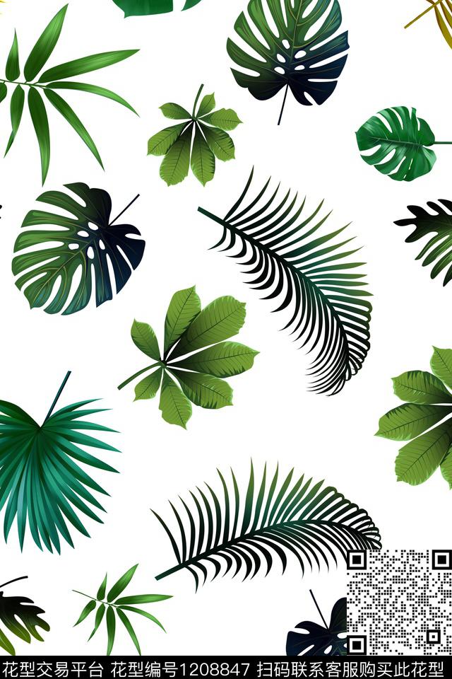 时尚大牌风绿植树叶数码印花华亿平台下载（图片编号: 1208847） - 瓦栏（Walan）