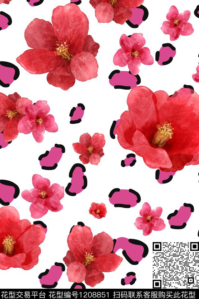 时尚花卉豹纹数码印花华亿平台下载（图片编号: 1208851） - 瓦栏（Walan）