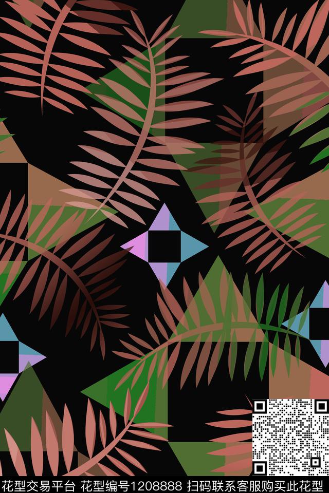 三角形渐变色彩树叶组合传统印花华亿平台下载（图片编号: 1208888） - 瓦栏（Walan）