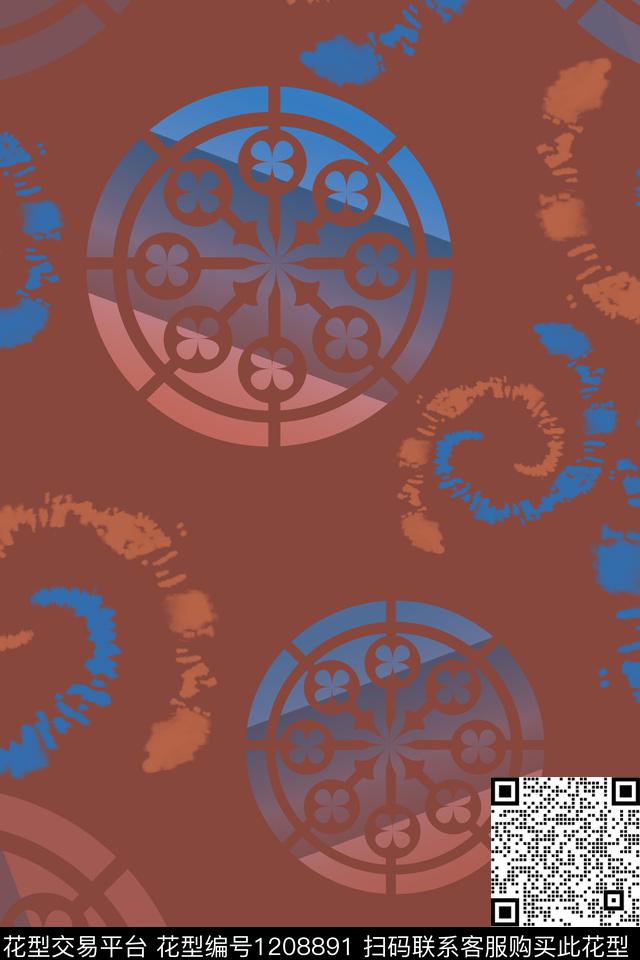 圆形扎染风格混合印花数码印花华亿平台下载（图片编号: 1208891） - 瓦栏（Walan）