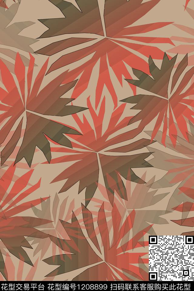植物渐变色彩树叶组合数码印花华亿平台下载（图片编号: 1208899） - 瓦栏（Walan）