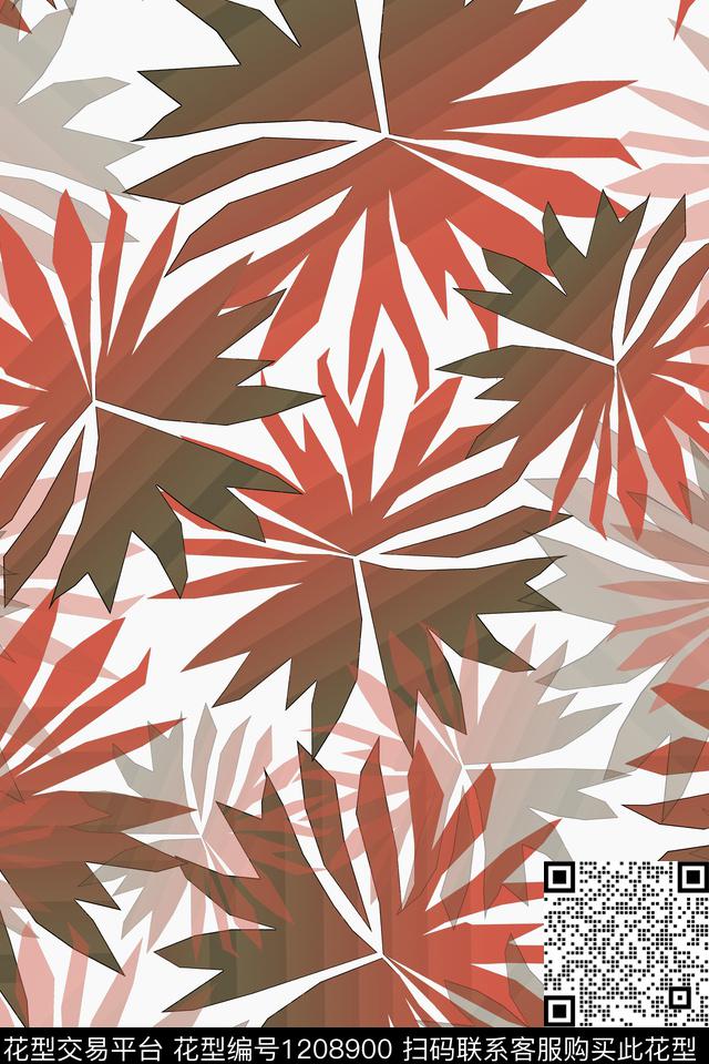植物渐变色彩树叶组合数码印花华亿平台下载（图片编号: 1208900） - 瓦栏（Walan）