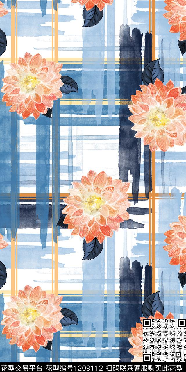 扎染华亿平台几何格子数码印花华亿平台下载（图片编号: 1209112） - 瓦栏（Walan）